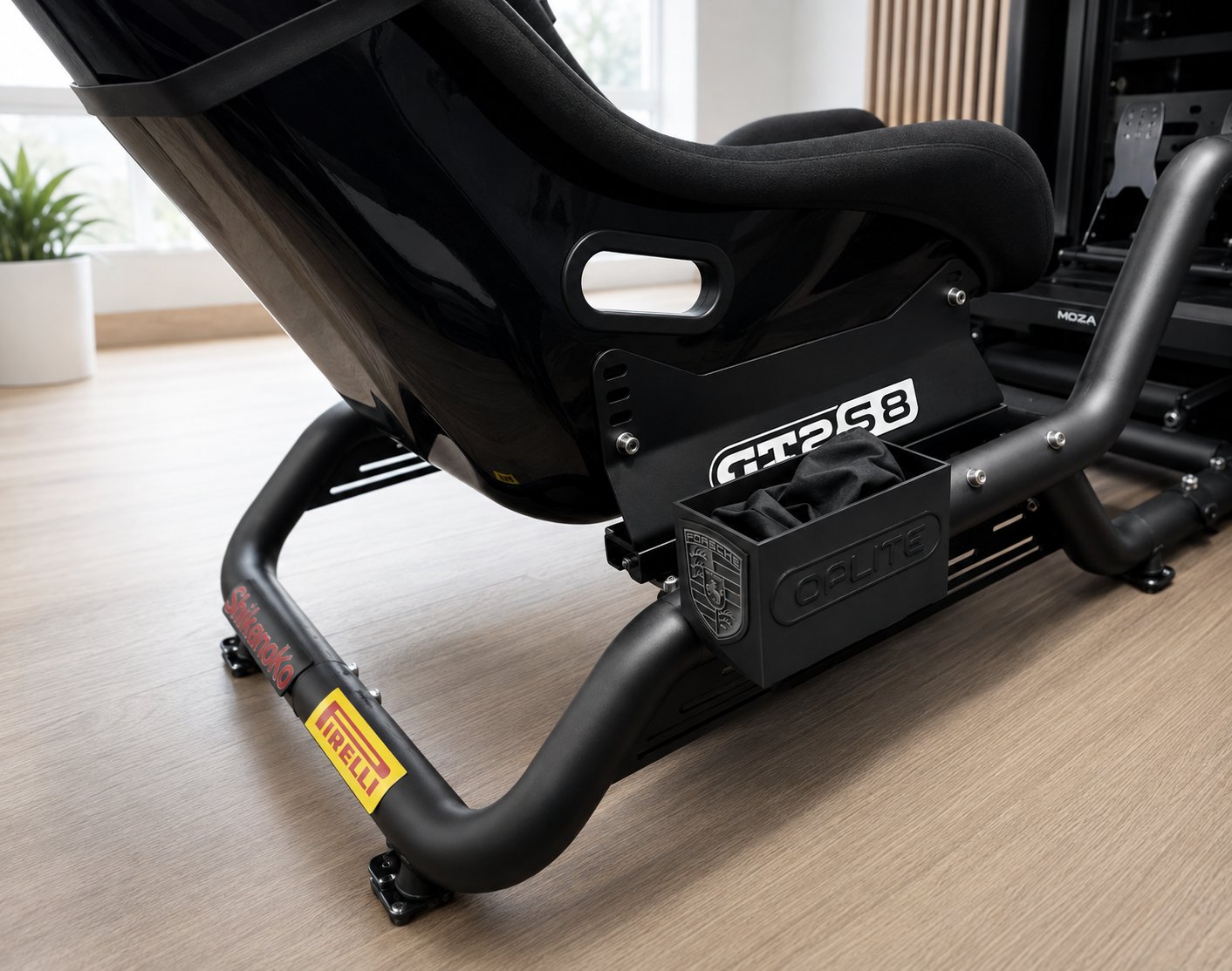 Boîte à gants Porsche AG Racing installée sur un châssis simracing Oplite