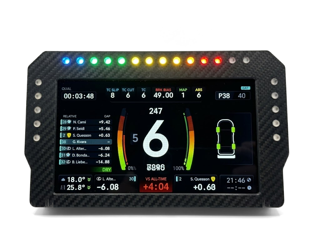 Dashboard 7" AG Racing avec ses 24 LEDs allumées