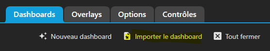 Onglet Dash Studio de SimHub avec le bouton Importer le dashboard en surbrillance
